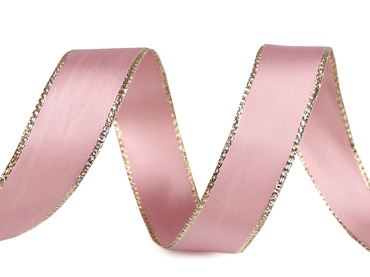 Satin ribbon with lurex edge and wire, width 24 mm