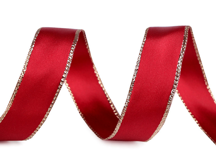 Satin ribbon with lurex edge and wire, width 24 mm