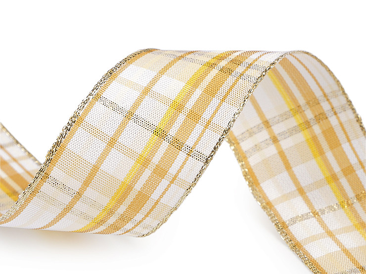 Checkered ribbon with lurex and wire, width 40 mm
