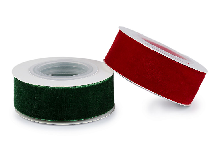Sametová stuha na cívce ve vánočních barvách šíře 25 mm, návin 2,7 m