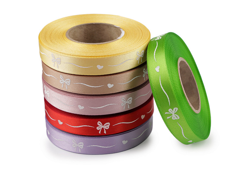 Saténová stuha šíře 15 mm mašličky a srdíčka