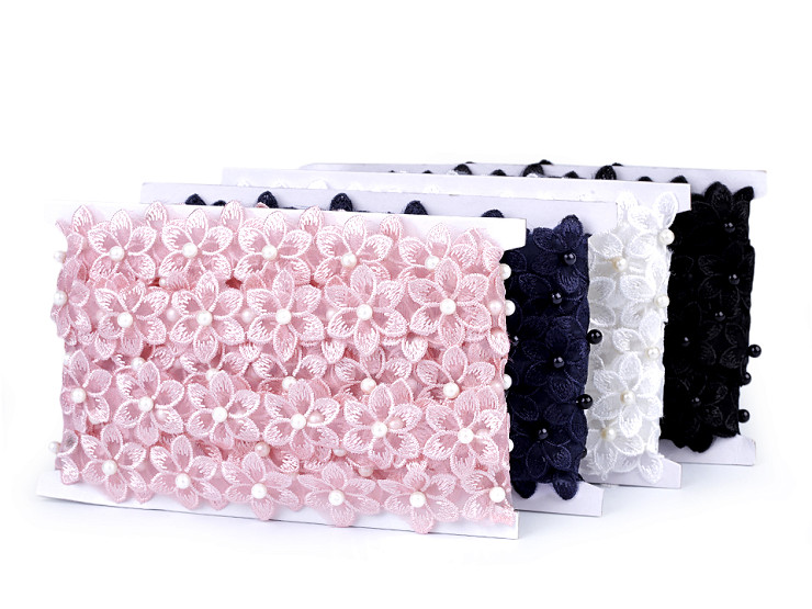 Borte Blüte mit Perle auf Monofil Breite 35 mm