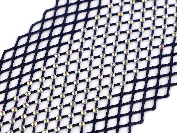 Elastic mesh / trim with rhinestones, width 75 mm