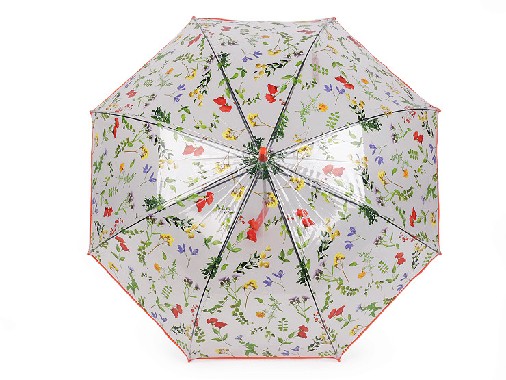 Ombrello trasparente, con apertura automatica, da donna / ragazza, motivo: fiori di prato