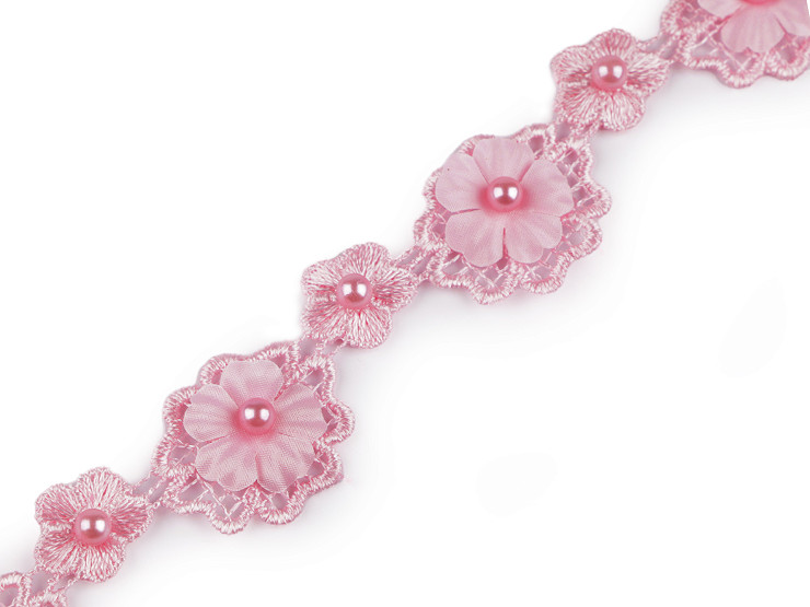 Lace Trim - 3D Flower with Pearl Bead width 30 mm