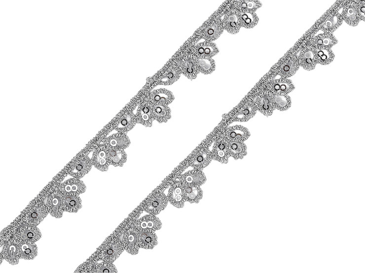 Prýmek / vzdušná krajka metalická s flitry šíře 13 mm