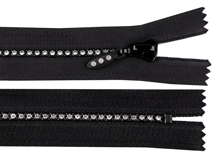 Plastic Zipper No 4 length 30 cm with Rhinestones