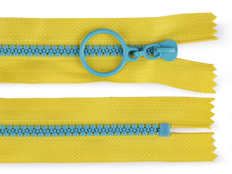 Kostený zips farebný No 5 dĺžka 20 cm s ozdobným jazdcom