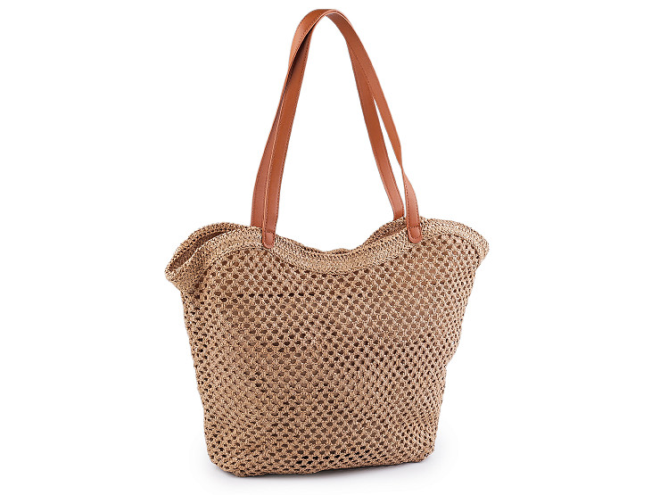 Horgolt raffia táska cipzár zárral 47x36 cm