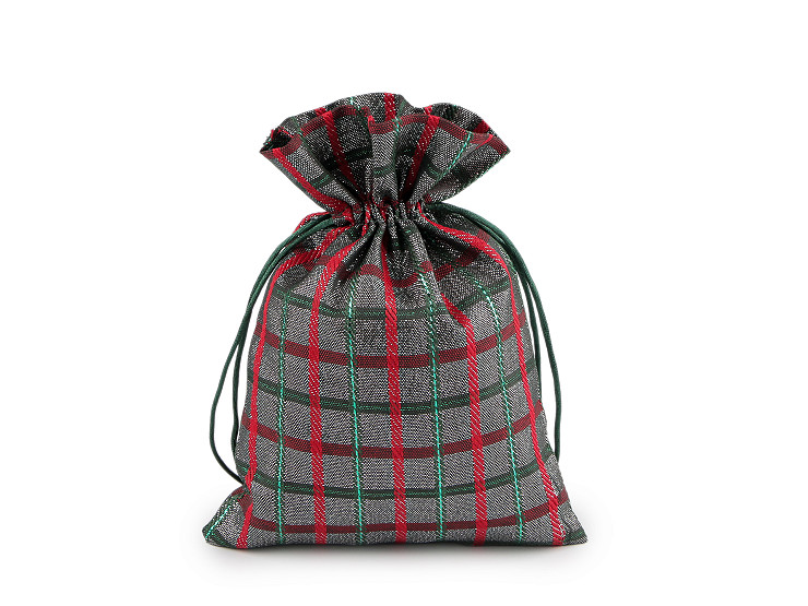 Sacchettino per regalo di Natale, a quadretti, con lurex, dimensioni: 13 x 18 cm