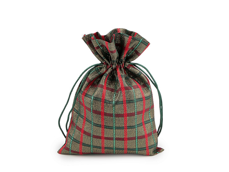Sacchettino per regalo di Natale, a quadretti, con lurex, dimensioni: 13 x 18 cm