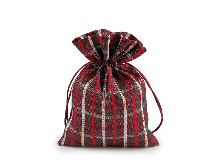 Sacchettino per regalo di Natale, a quadretti, con lurex, dimensioni: 13 x 18 cm