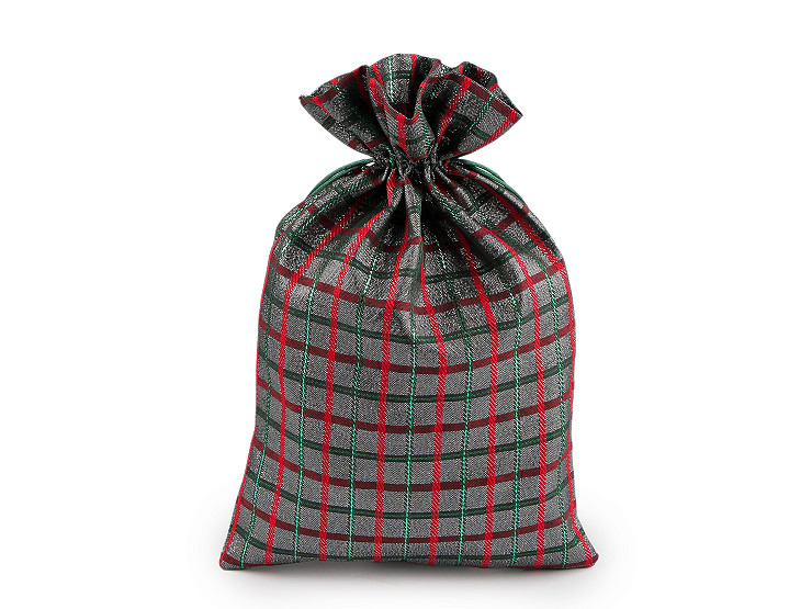 Sacchettino per regalo di Natale, a quadretti, con lurex, dimensioni: 20 x 30 cm