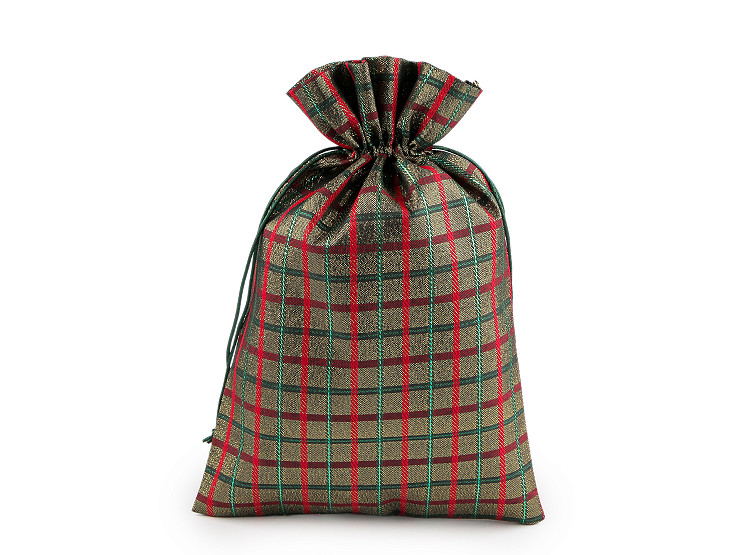 Sacchettino per regalo di Natale, a quadretti, con lurex, dimensioni: 20 x 30 cm