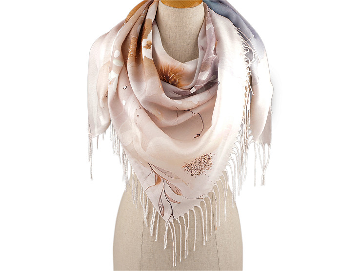  Foulard/Châle d’été à franges, Fleurs, 70 x 180 cm