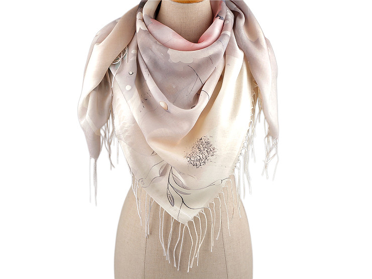  Foulard/Châle d’été à franges, Fleurs, 70 x 180 cm
