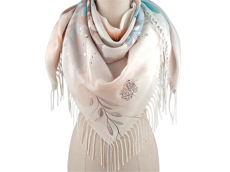  Foulard/Châle d’été à franges, Fleurs, 70 x 180 cm