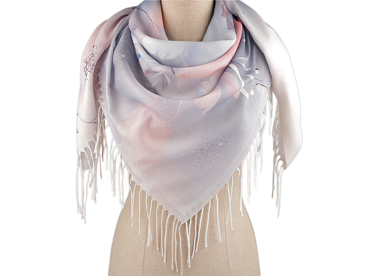  Foulard/Châle d’été à franges, Fleurs, 70 x 180 cm
