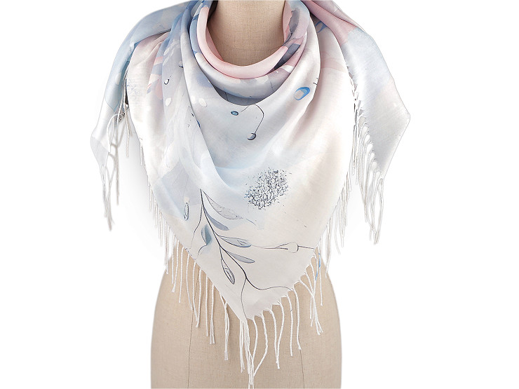  Foulard/Châle d’été à franges, Fleurs, 70 x 180 cm