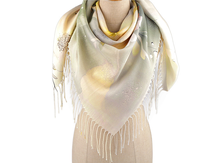  Foulard/Châle d’été à franges, Fleurs, 70 x 180 cm