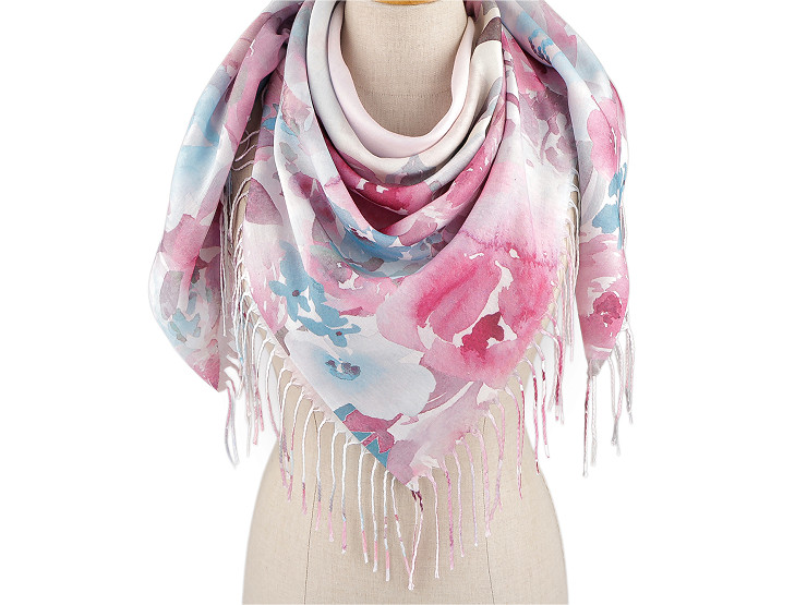  Foulard/Châle d’été à franges, Fleurs, 70 x 180 cm