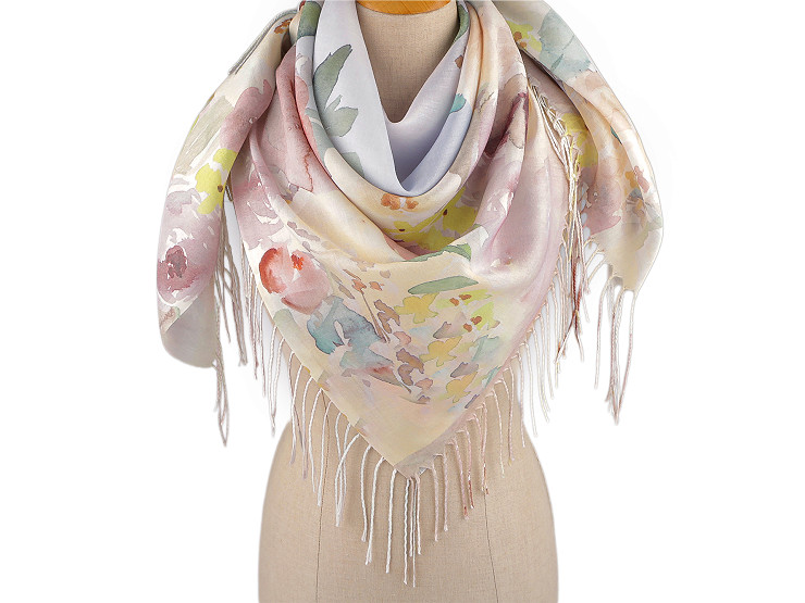  Foulard/Châle d’été à franges, Fleurs, 70 x 180 cm