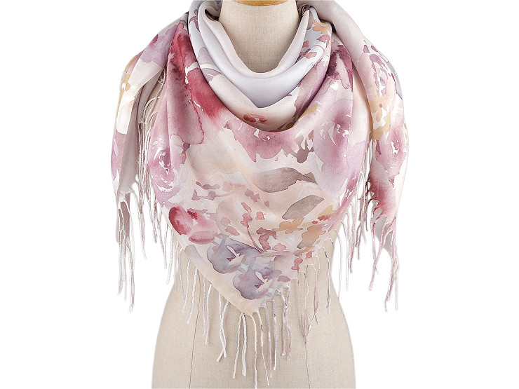  Foulard/Châle d’été à franges, Fleurs, 70 x 180 cm