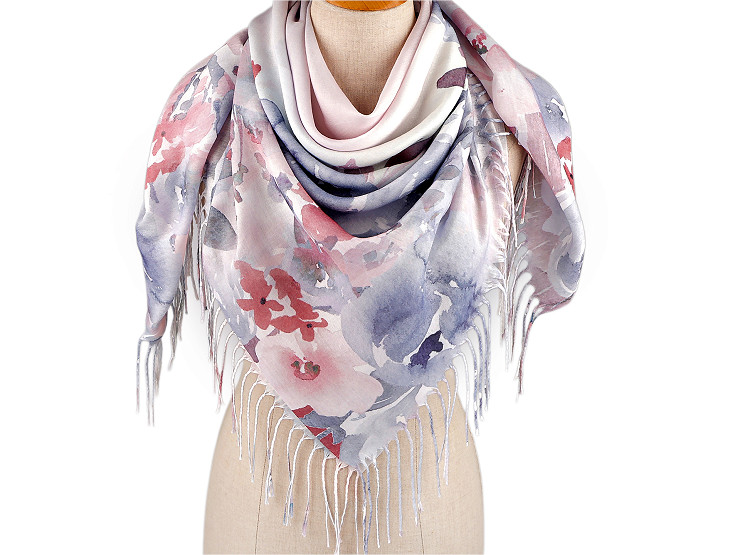  Foulard/Châle d’été à franges, Fleurs, 70 x 180 cm