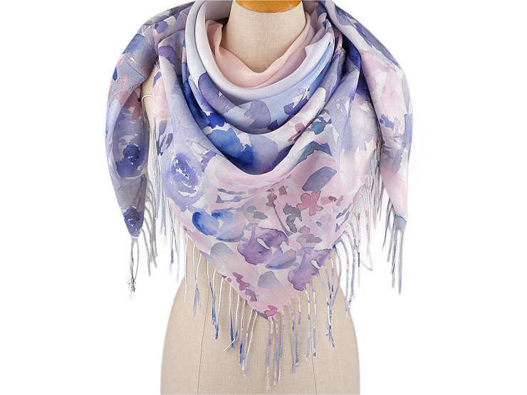  Foulard/Châle d’été à franges, Fleurs, 70 x 180 cm