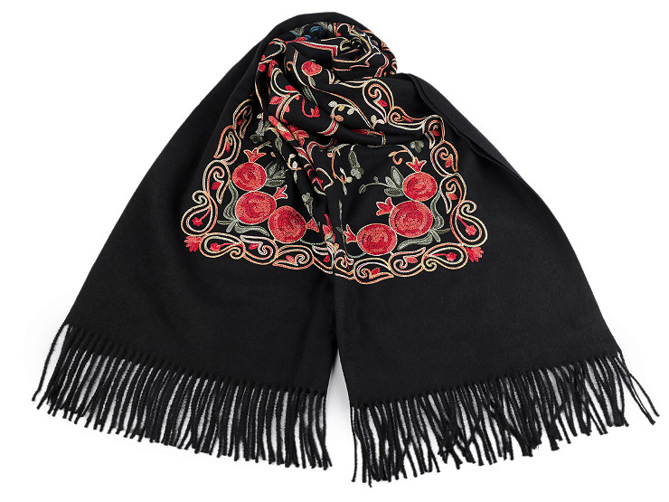 Grande scialle caldo/plaid ricamato, con frange, tipo cashmere, dimensioni: 70 x 180 cm