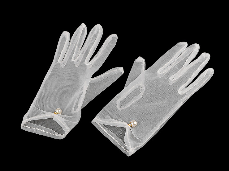 Gants de soirée en tulle avec perle