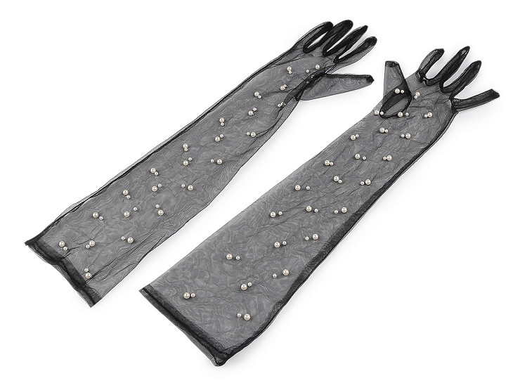 Longs gants de fête en tulle avec perles