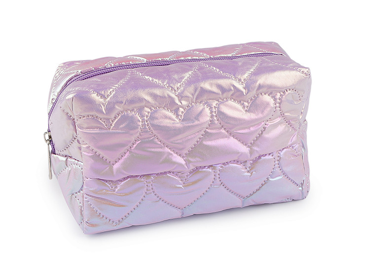 Kozmetická taška / púzdro prešívané, srdce 18x11 cm holografické