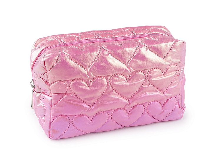 Kozmetická taška / púzdro prešívané, srdce 18x11 cm holografické