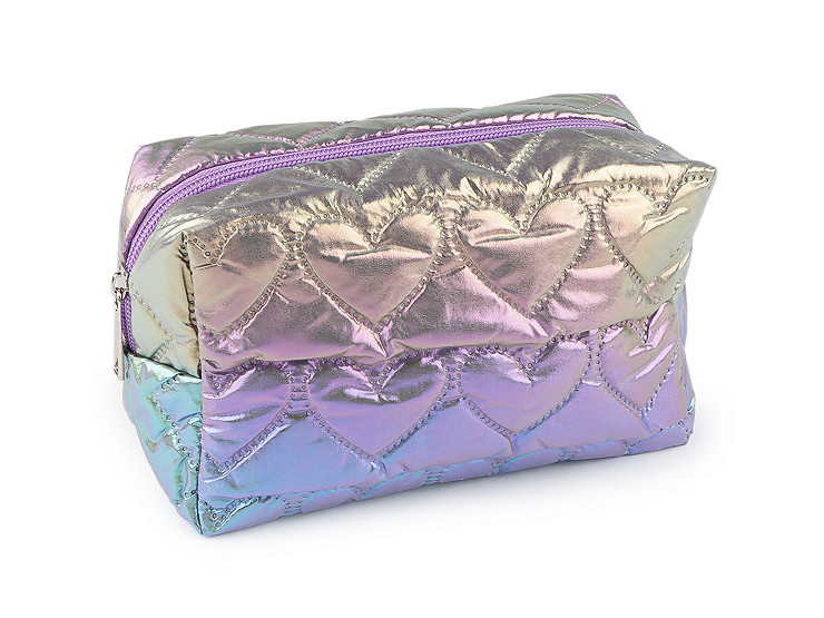 Kosmetická taška / pouzdro prošívané, srdce 18x11 cm holografické