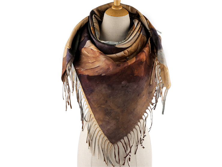 Šátek s třásněmi květy 105x105 cm