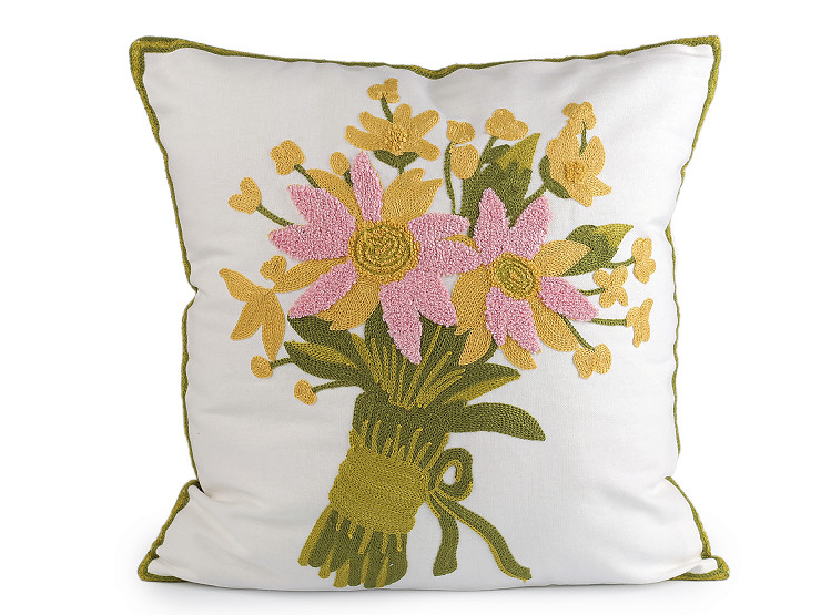 Embroidered flower pillowcase 45x45 cm