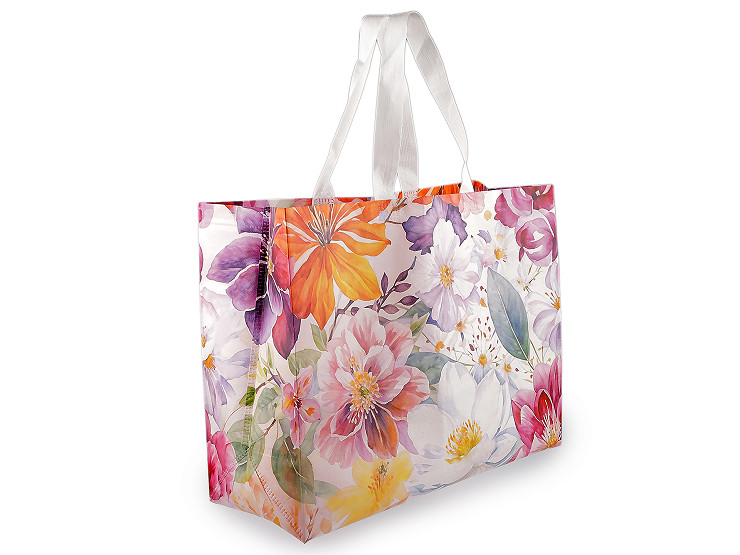 Large bag with flowers made of laminated non-woven fabric 50x40 cm