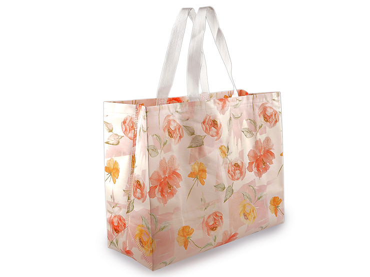 Large bag with flowers made of laminated non-woven fabric 50x40 cm
