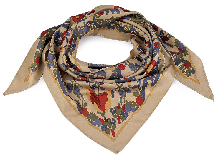 Saténový šátek trojúhelníkový s květy 65x135 cm