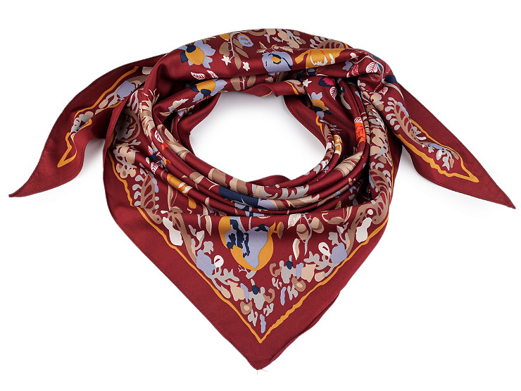 Saténový šátek trojúhelníkový s květy 65x135 cm