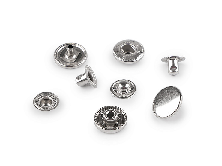 Broches metálicos de Ø15 mm para tejidos de grosor medio, fabricados en acero inoxidable