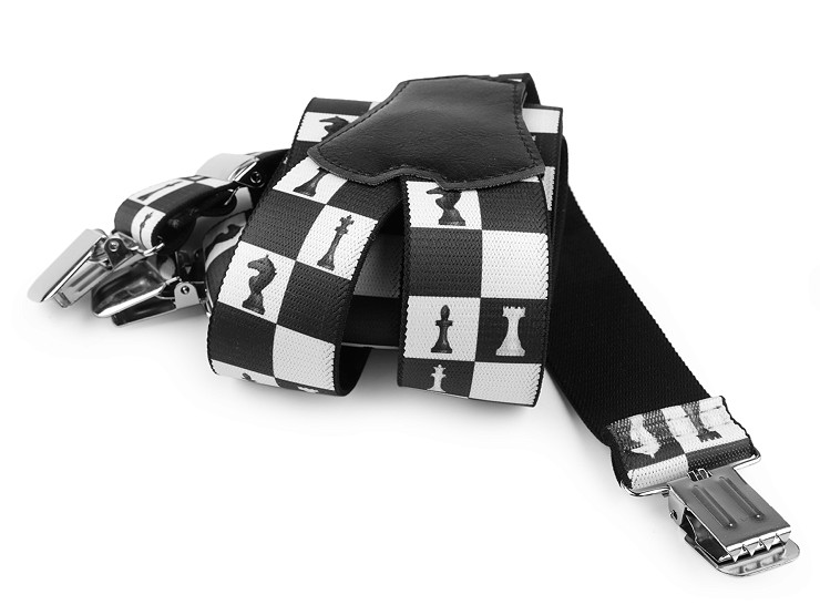 Bretelles de pantalon motif Échecs, largeur 4 cm, longueur 120 cm