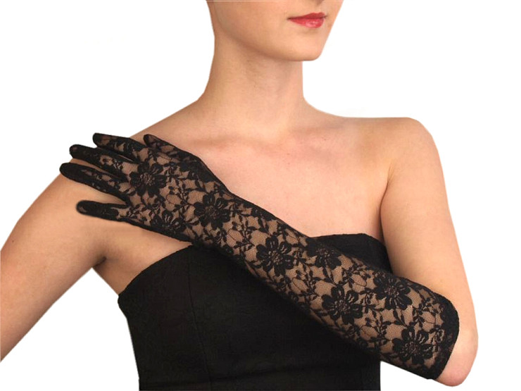 Gants En Dentelle Noirs Pour Femme - Longs, En Maille élégante - Taille S