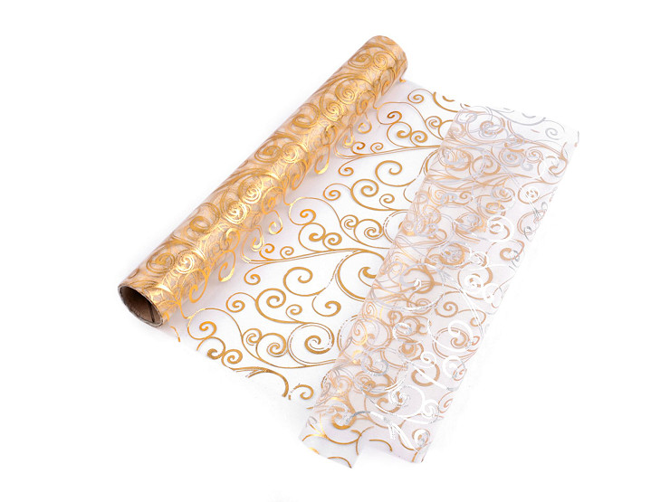Christmas / Wedding Organza Fabric with Metallic Printing width 36 cm