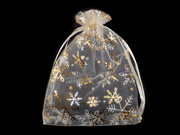 Sacchetto regalo, in organza, dimensioni: 13 x 18 cm, motivo: fiocchi di neve