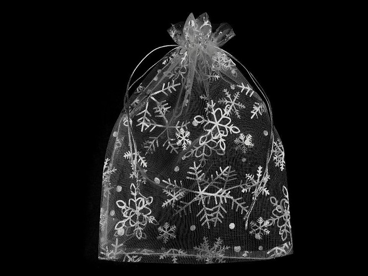 Sacchetto regalo, in organza, dimensioni: 13 x 18 cm, motivo: fiocchi di neve