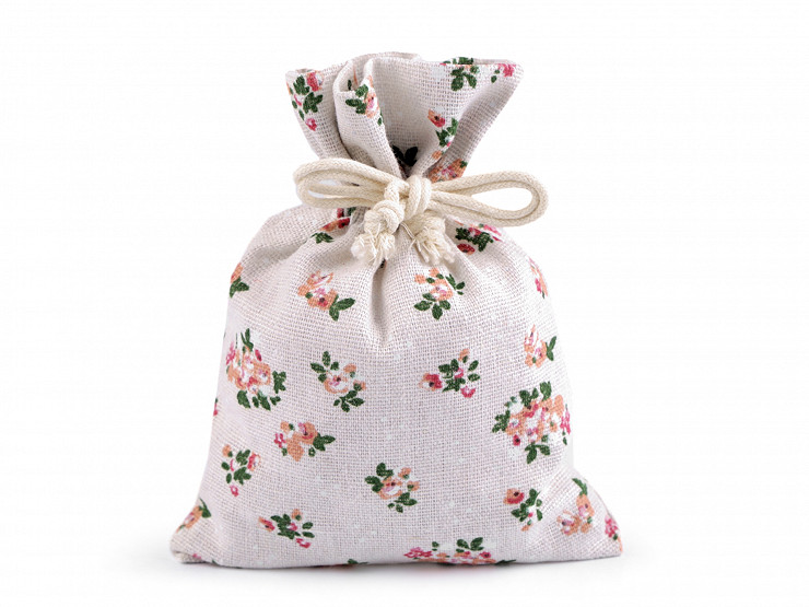 Cotton String Bag with Flowers 13x18 cm
