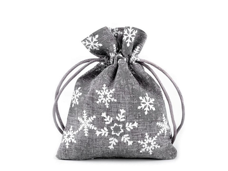 Gift Bag, Snowlakes 10x13 cm Jute Imitation