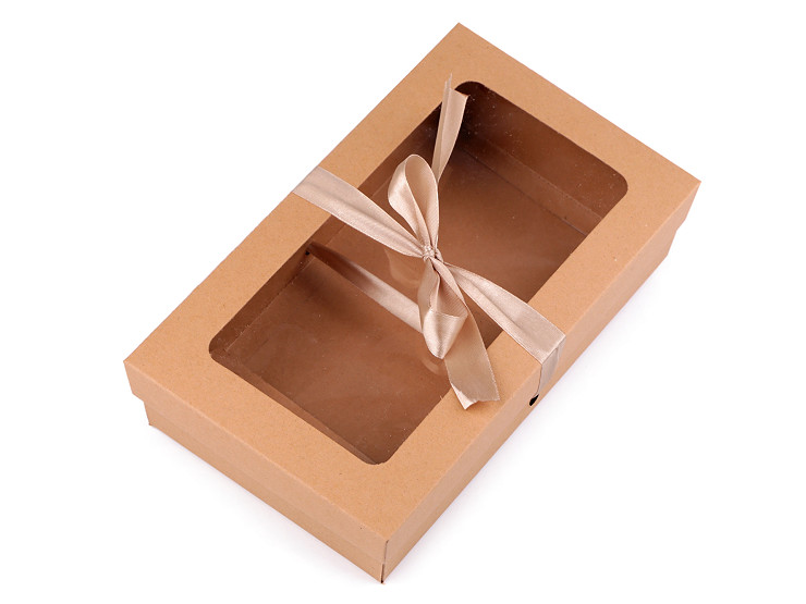 Boîte en carton pliable avec fenêtre et ruban